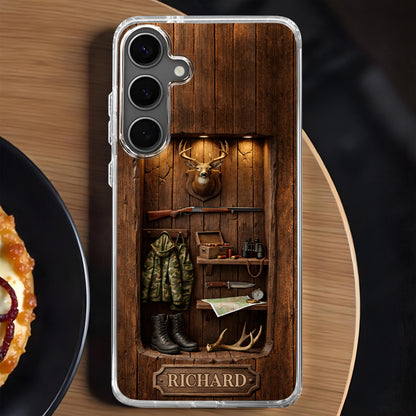 Hunter Sanctuary With Deer Head And Rifle Wood Cabin Style