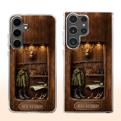 Hunter Sanctuary With Deer Head And Rifle Wood Cabin Style