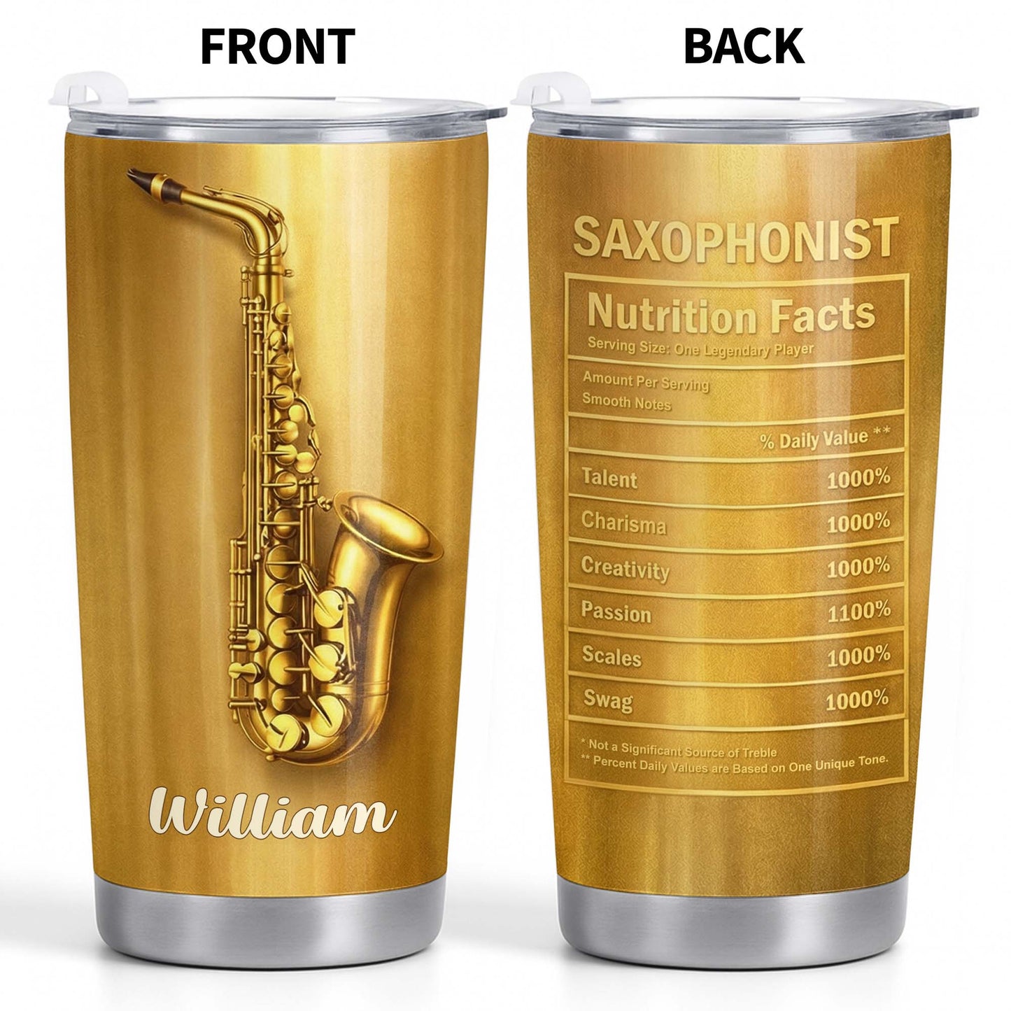 Saxophonist Nutrition Facts With Golden Saxophone - Personalized Custom Stainless Steel Tumbler 20oz 30oz - HOB104_TB