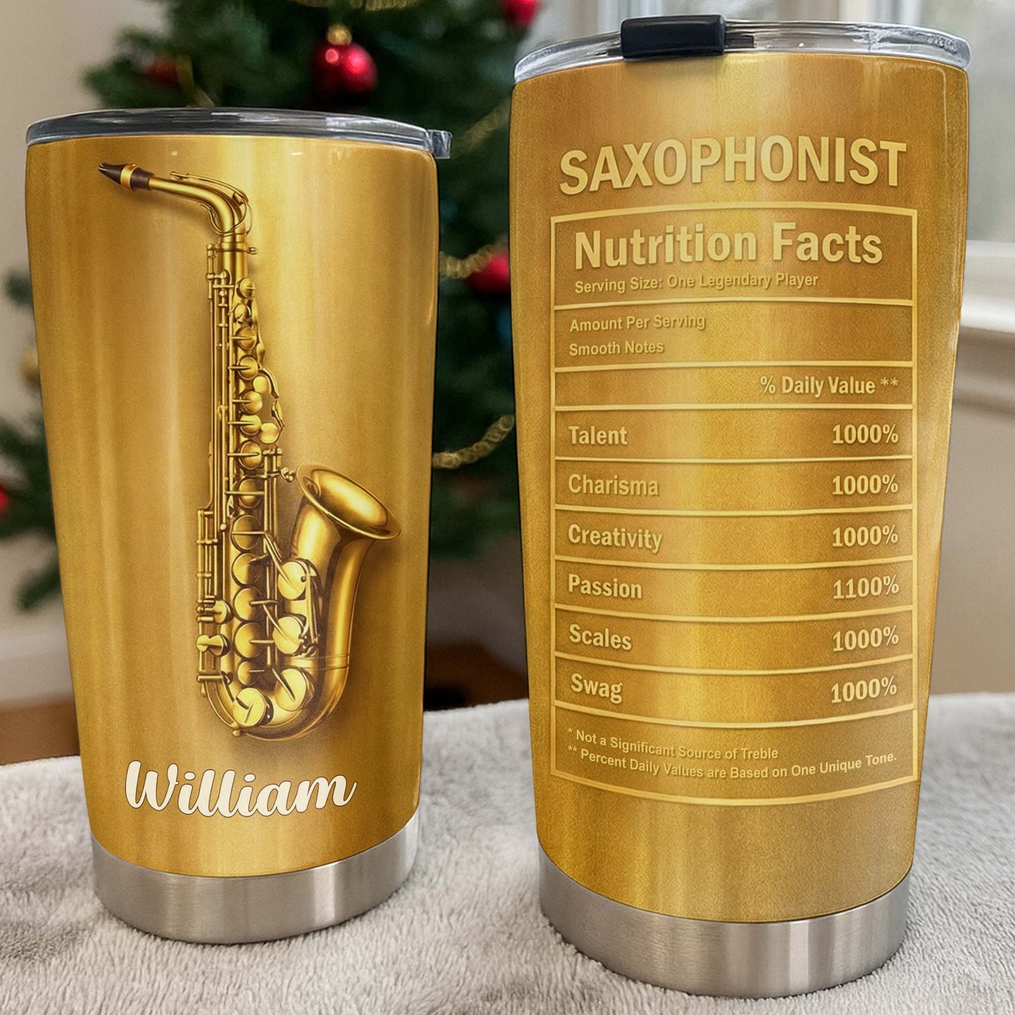 Saxophonist Nutrition Facts With Golden Saxophone - Personalized Custom Stainless Steel Tumbler 20oz 30oz - HOB104_TB