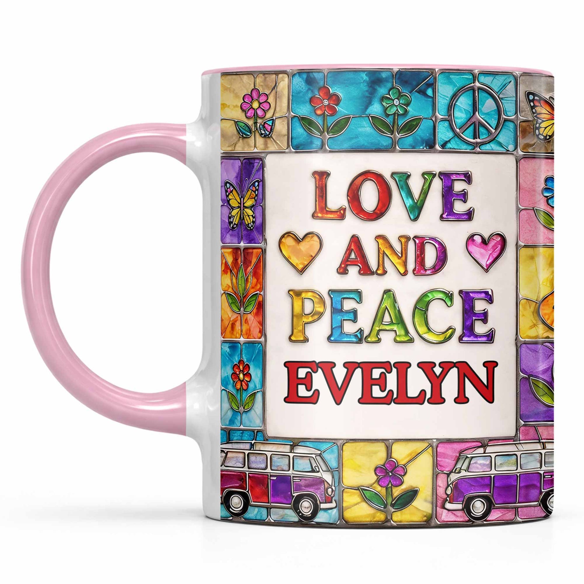 Love And Peace With Flowers Butterflies And Vintage Van Design