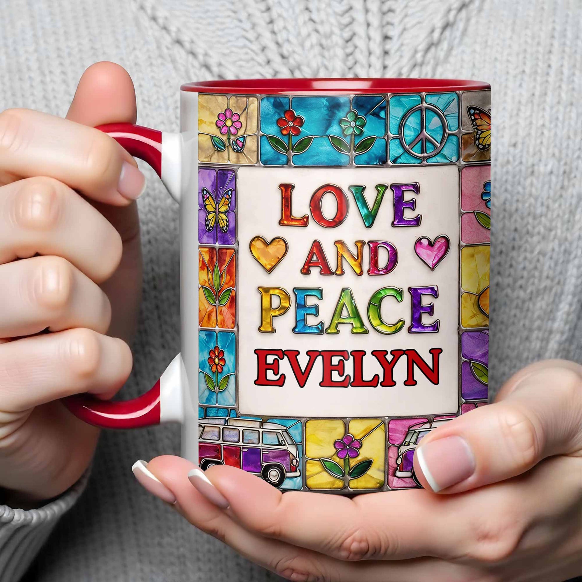 Love And Peace With Flowers Butterflies And Vintage Van Design