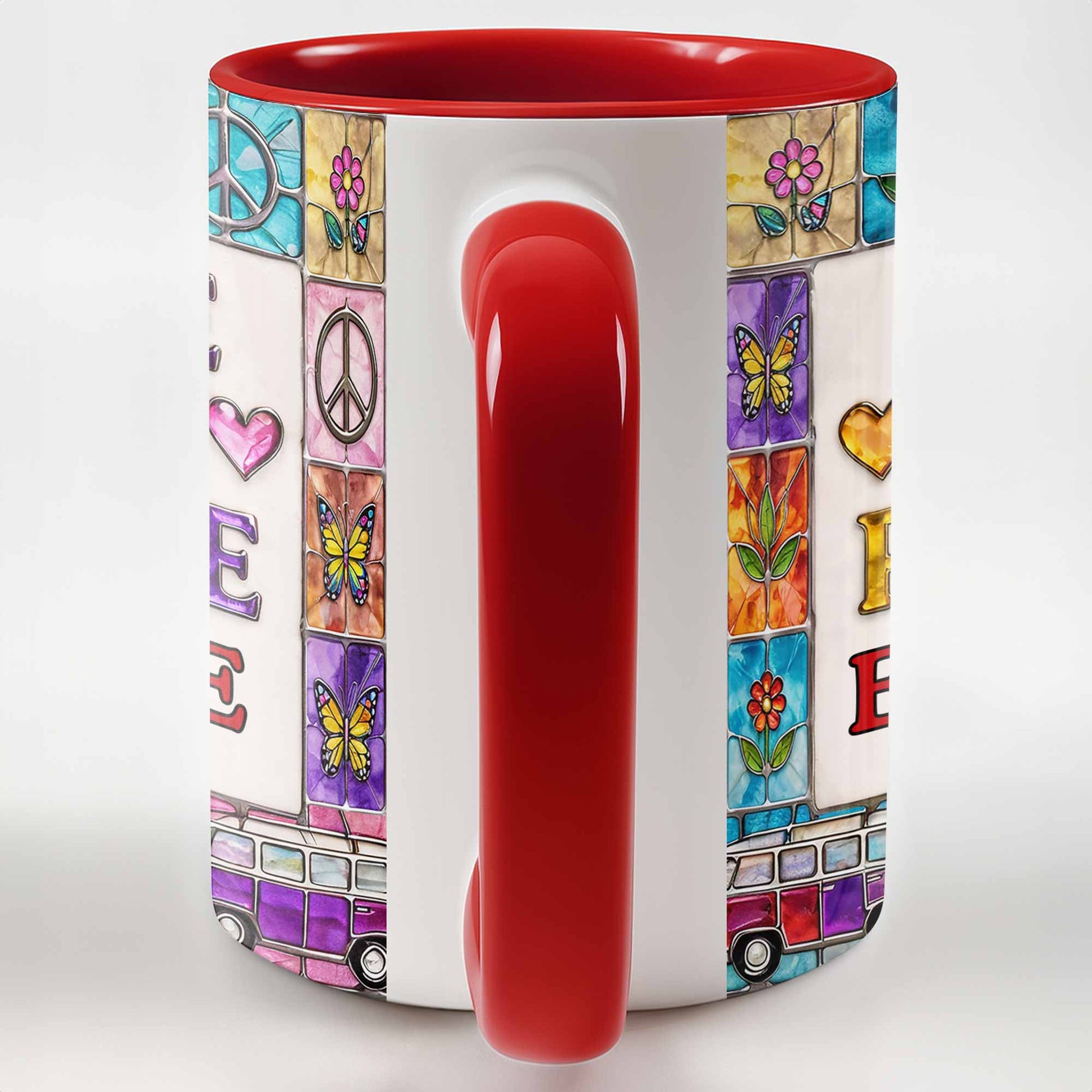 Love And Peace With Flowers Butterflies And Vintage Van Design