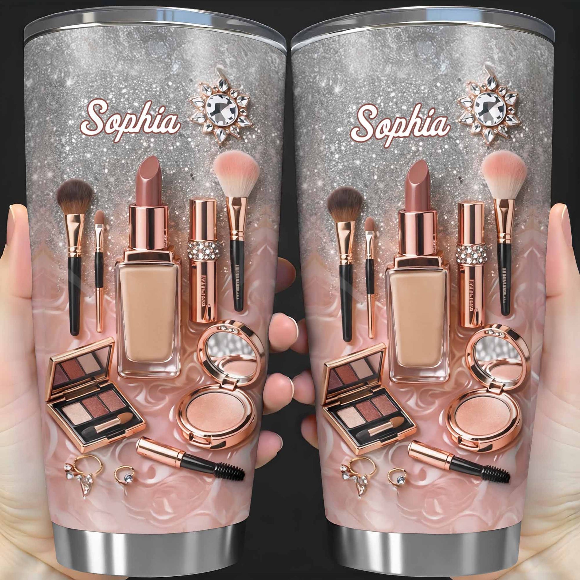 Stay Fabulous With Every Sip Glitter Makeup Brushes and Lipstick