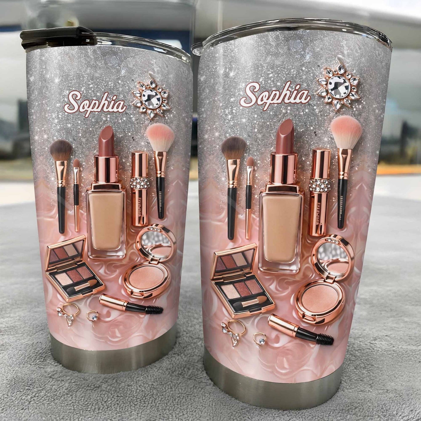 Stay Fabulous With Every Sip Glitter Makeup Brushes and Lipstick