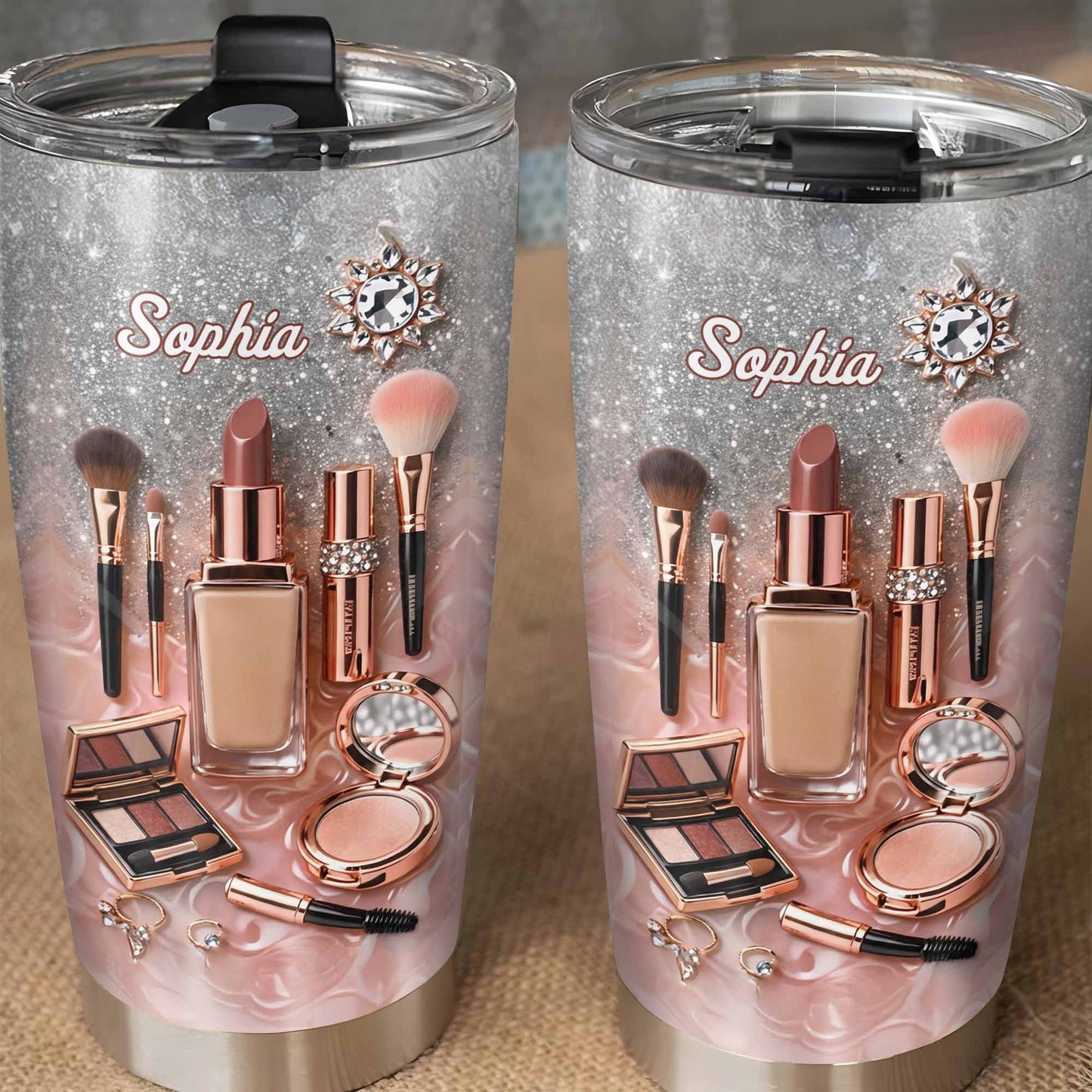 Stay Fabulous With Every Sip Glitter Makeup Brushes and Lipstick