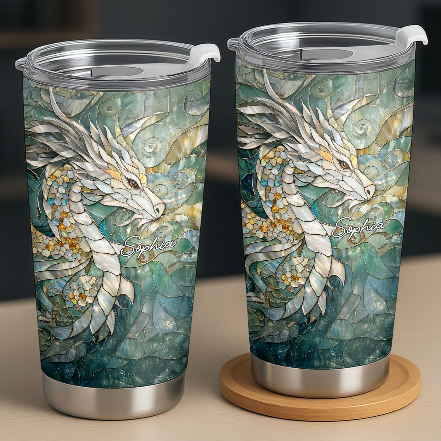 Mother Of Pearl Stained Glass Dragon Art Design