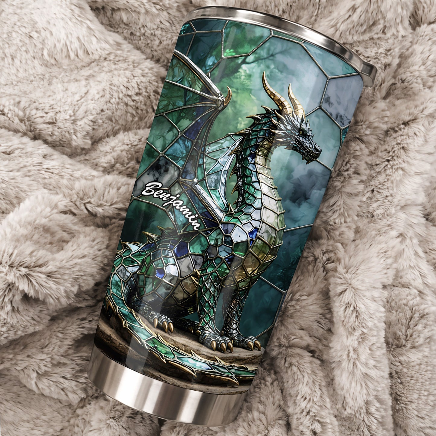 Mystical Stained Glass Dragon Guardian Fantasy Art