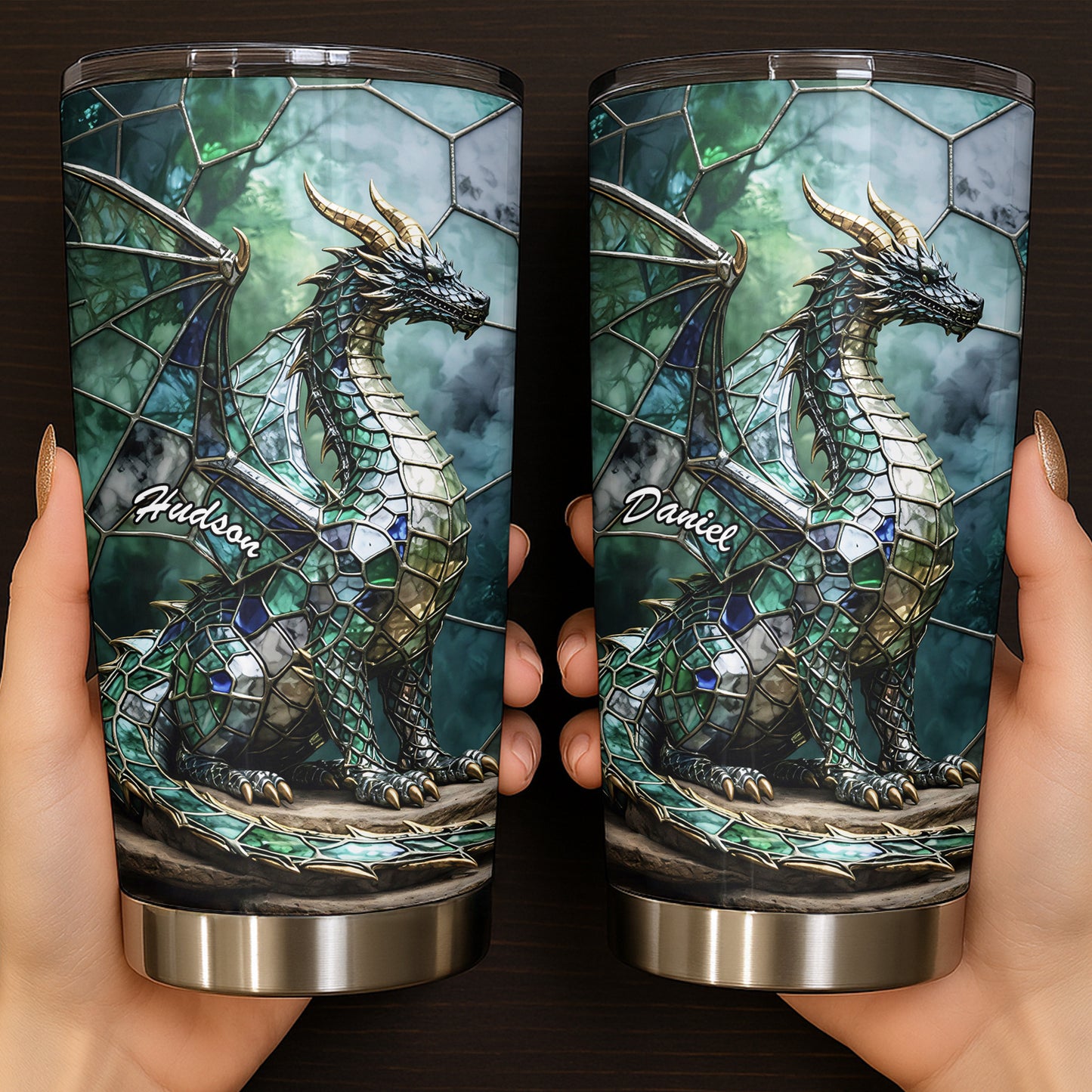 Mystical Stained Glass Dragon Guardian Fantasy Art