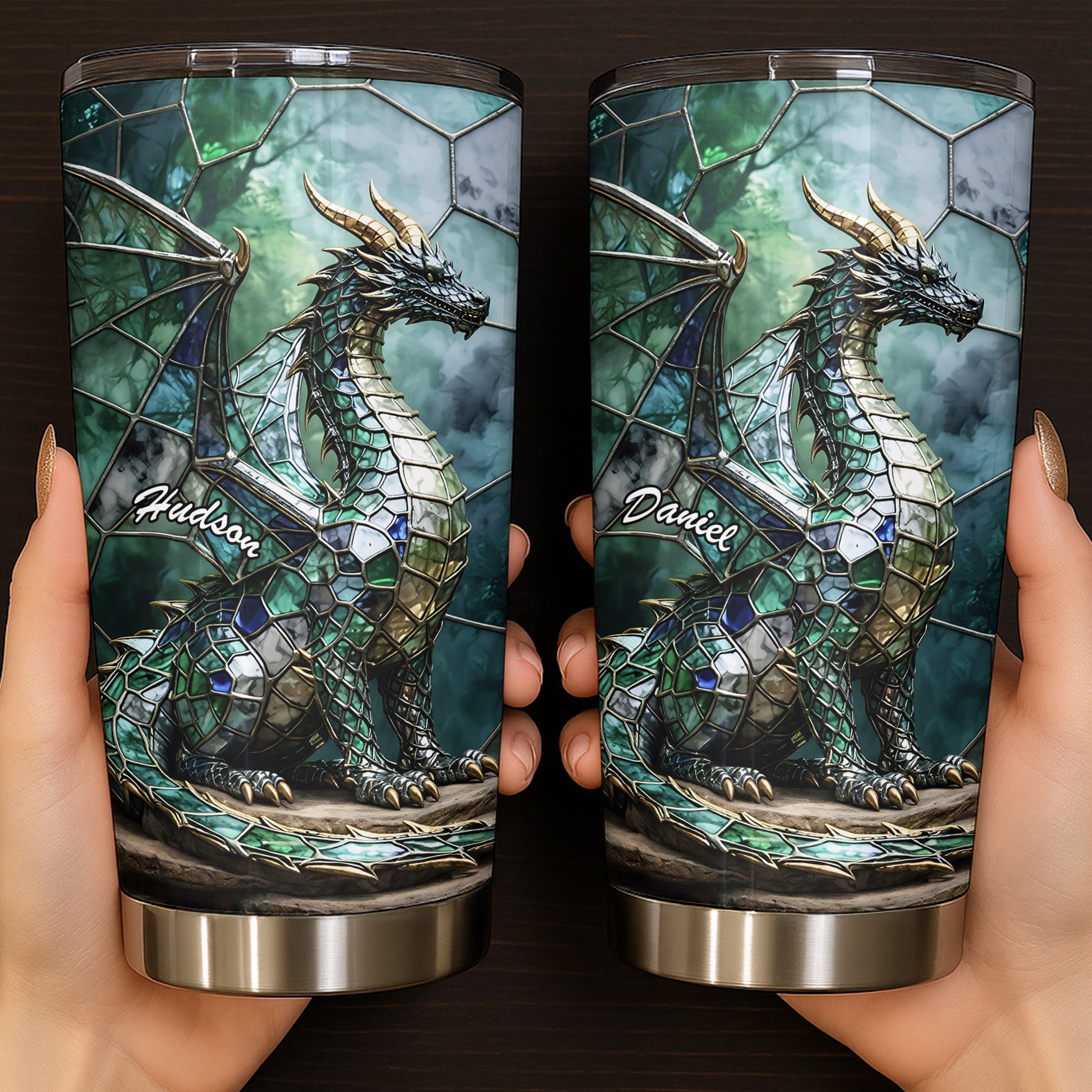 Mystical Stained Glass Dragon Guardian Fantasy Art