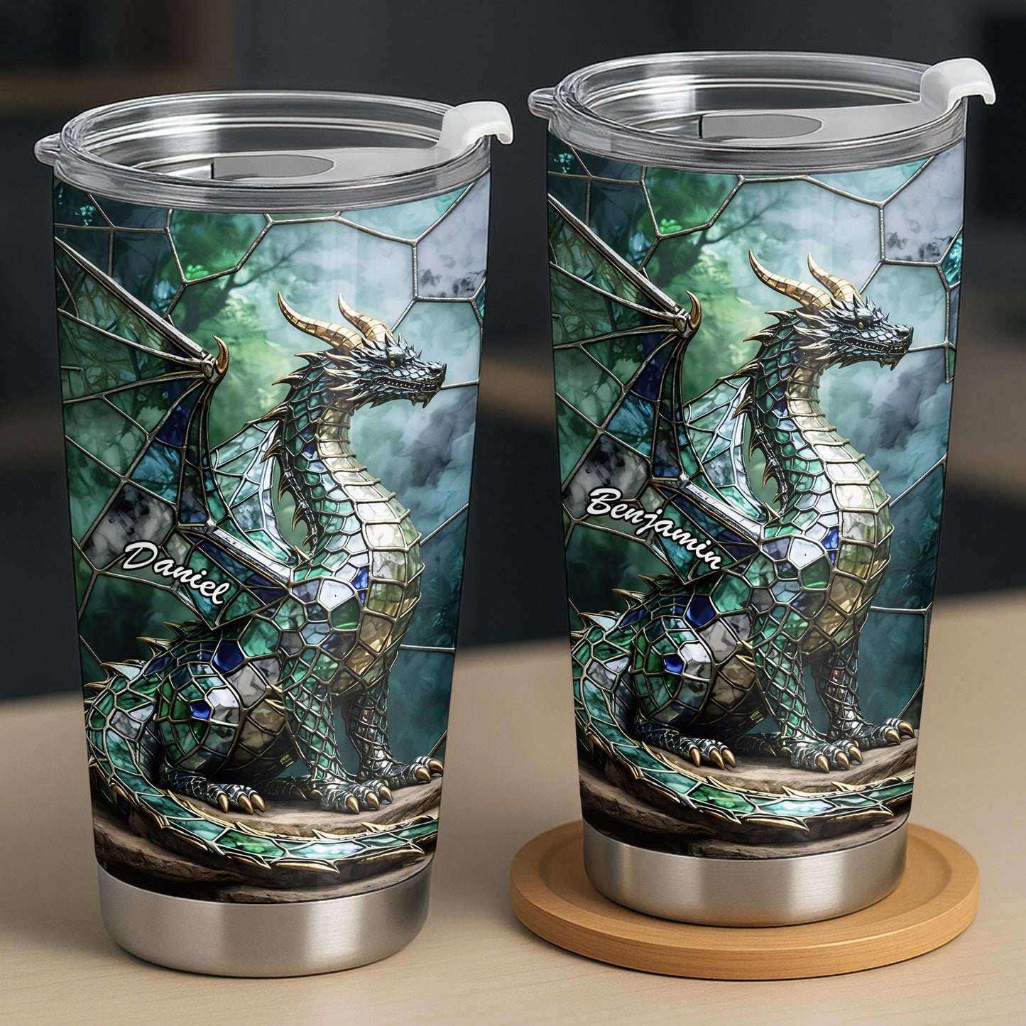 Mystical Stained Glass Dragon Guardian Fantasy Art