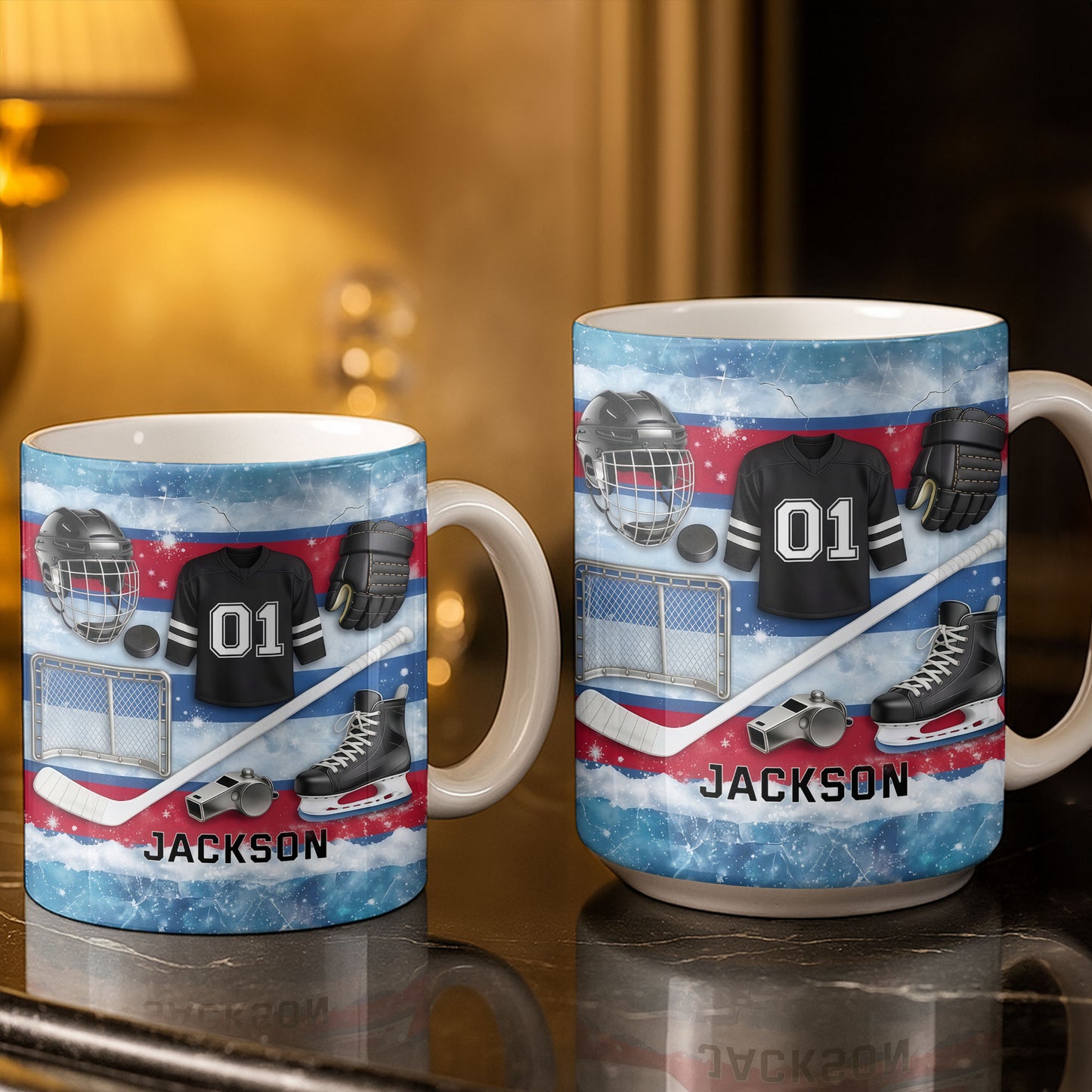 Ice Hockey Equipment Collection With Jersey Helmet And Skates - Personalized Custom Coffee Mug - HOB135_MG