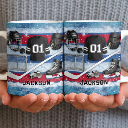 Ice Hockey Equipment Collection With Jersey Helmet And Skates - Personalized Custom Coffee Mug - HOB135_MG