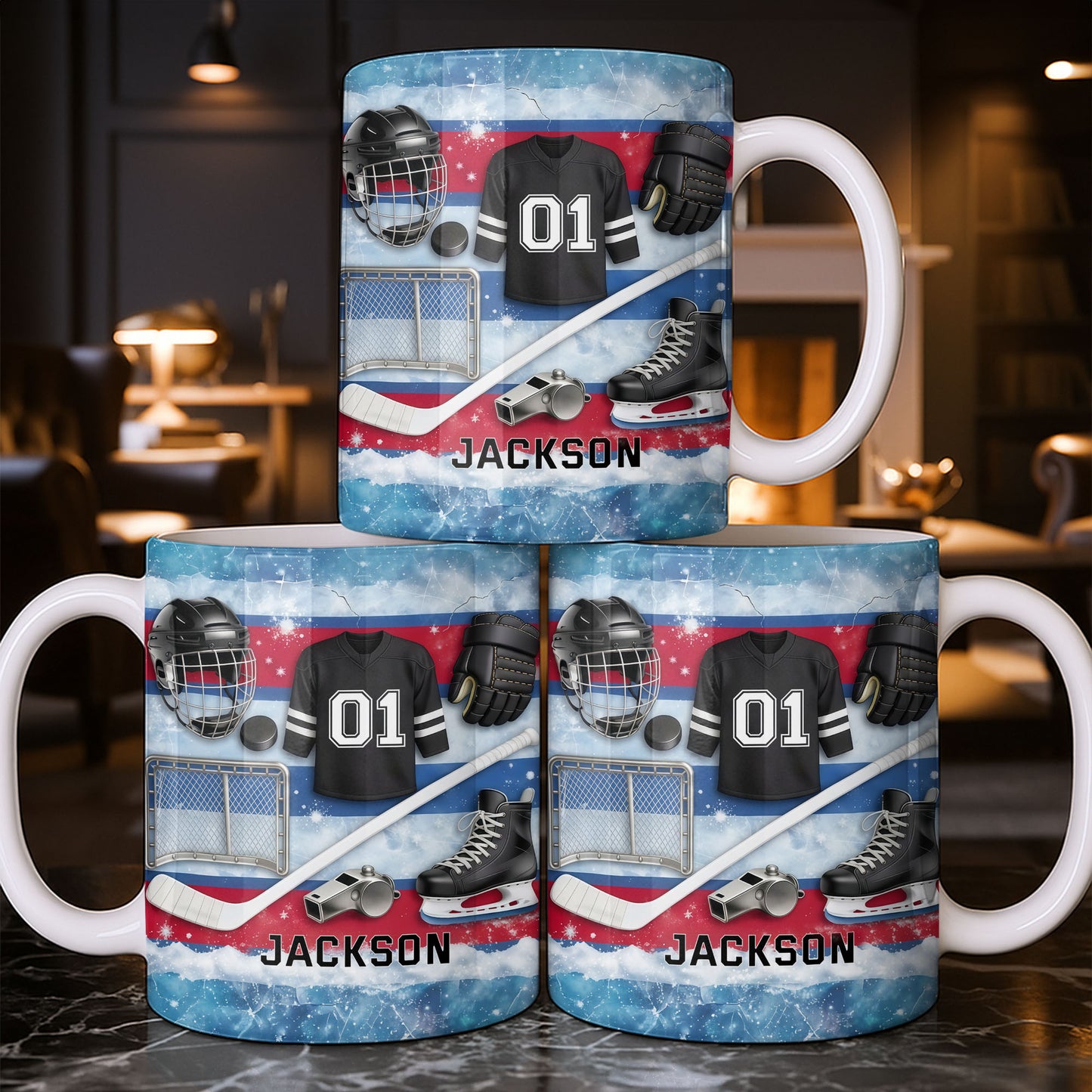 Ice Hockey Equipment Collection With Jersey Helmet And Skates - Personalized Custom Coffee Mug - HOB135_MG