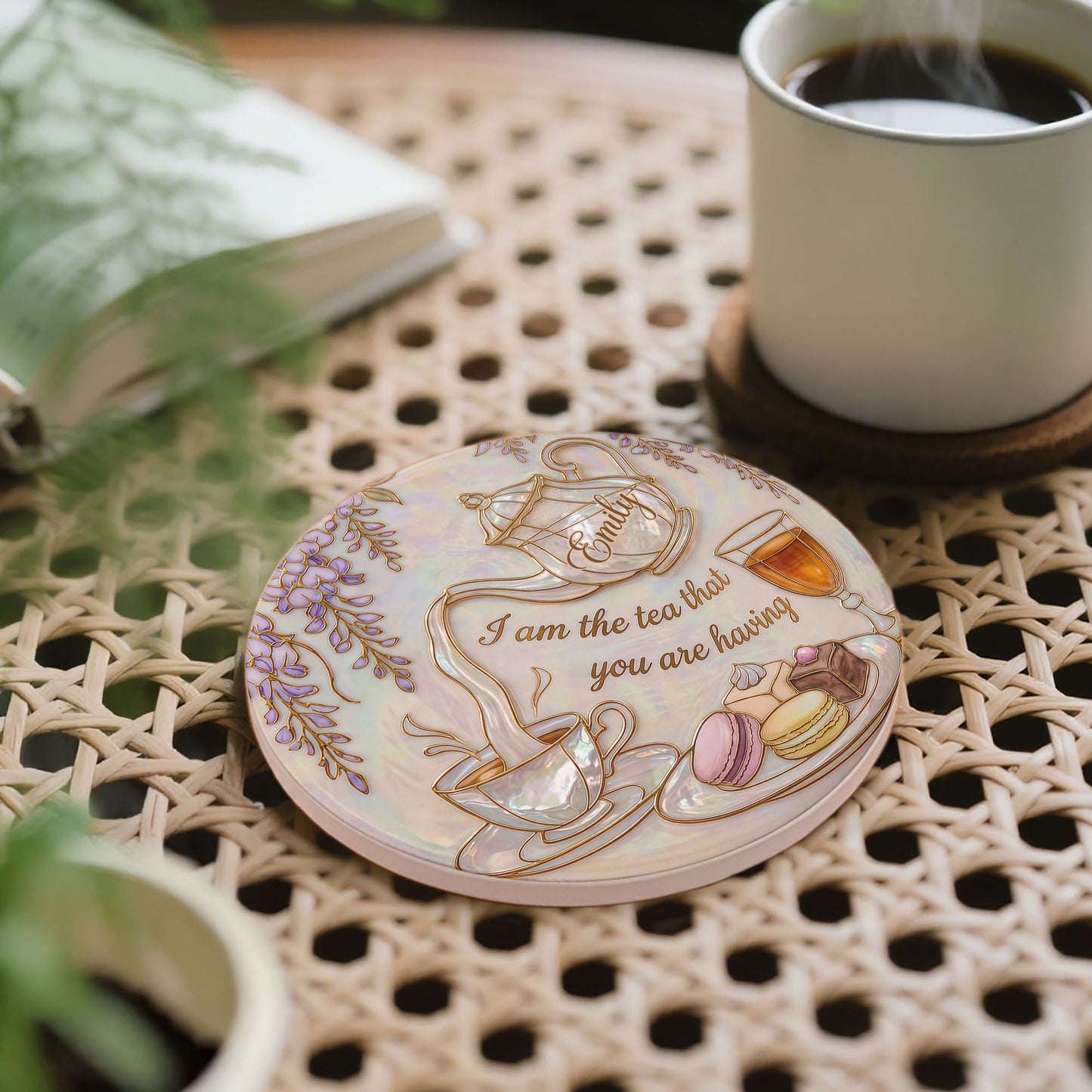 I Am The Tea That You Are Having Teapot And Macarons - Personalized Custom Ceramic Coaster - HOB169_ROCO