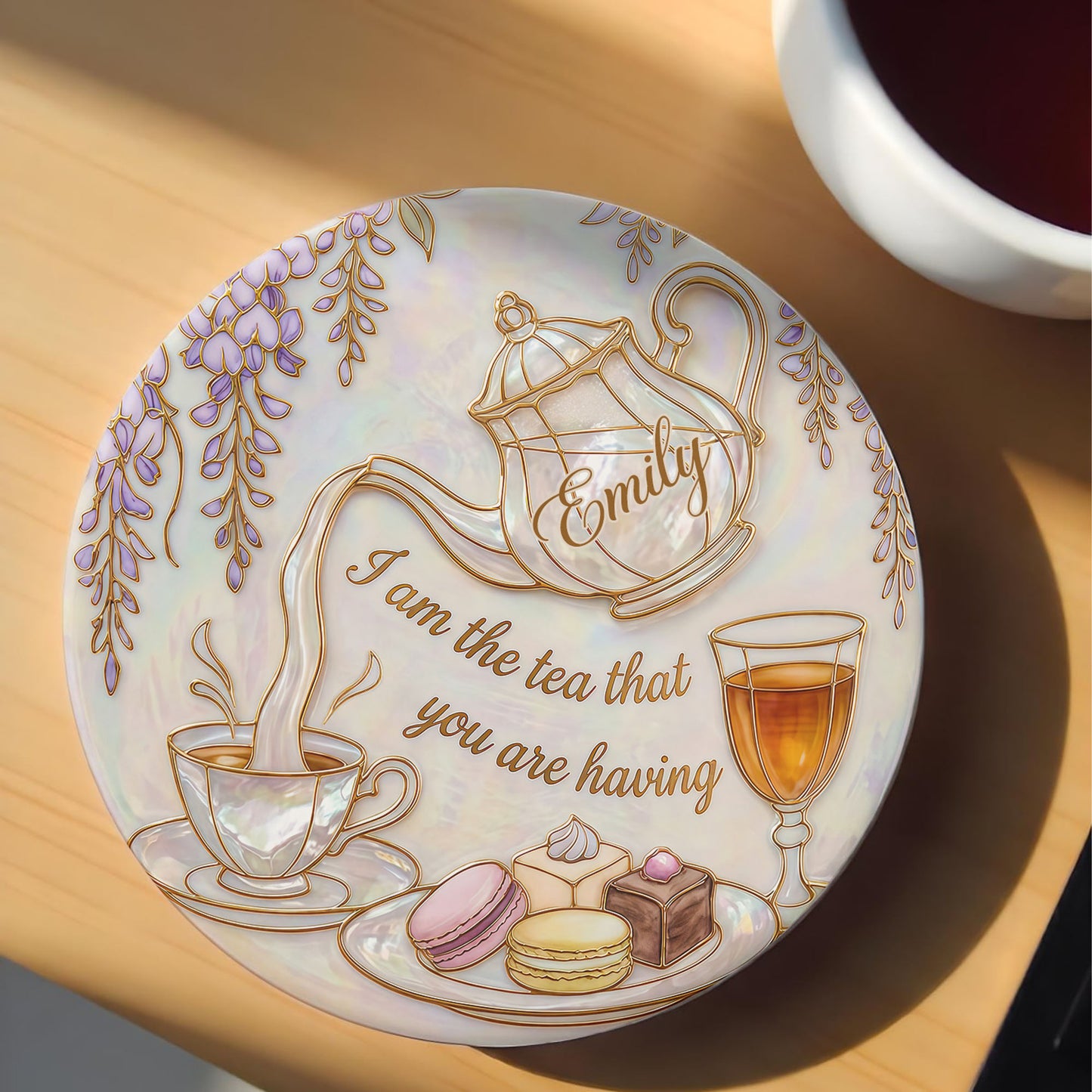 I Am The Tea That You Are Having Teapot And Macarons - Personalized Custom Ceramic Coaster - HOB169_ROCO