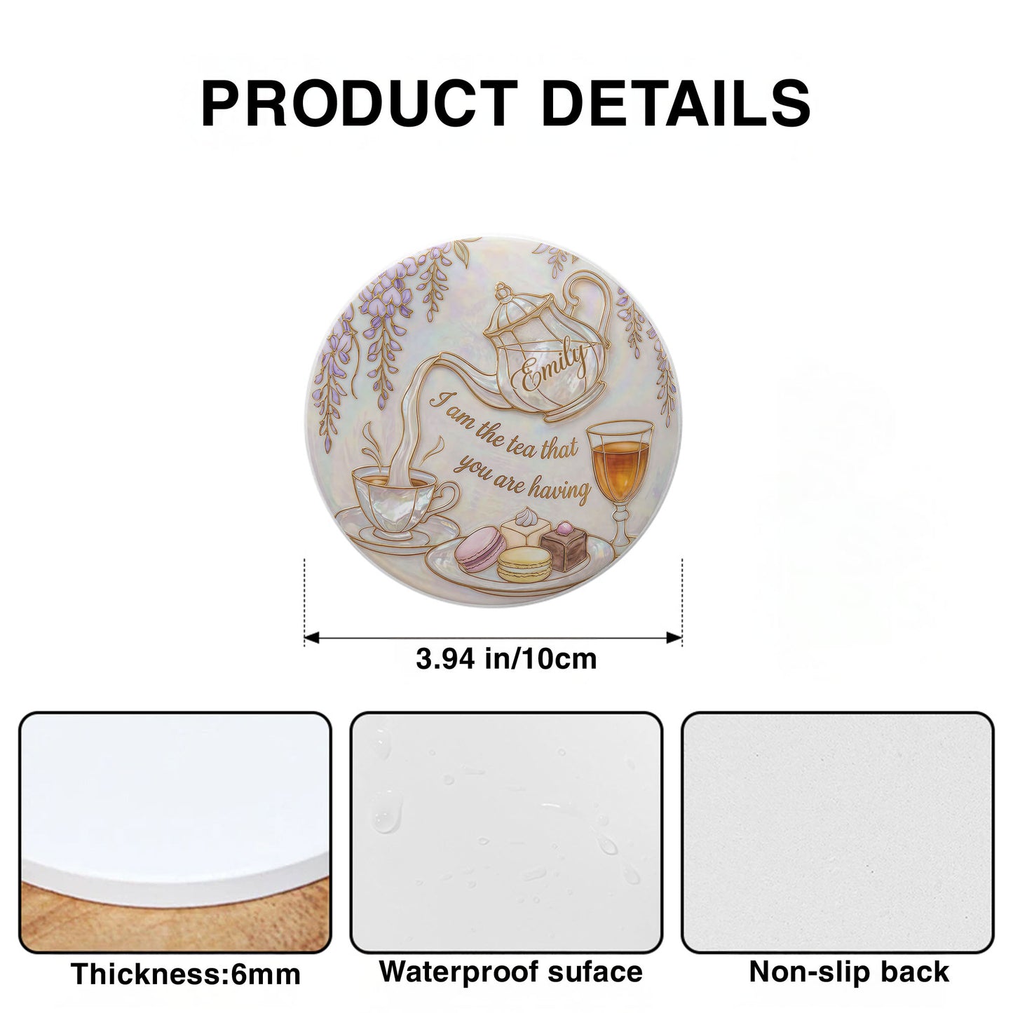 I Am The Tea That You Are Having Teapot And Macarons - Personalized Custom Ceramic Coaster - HOB169_ROCO