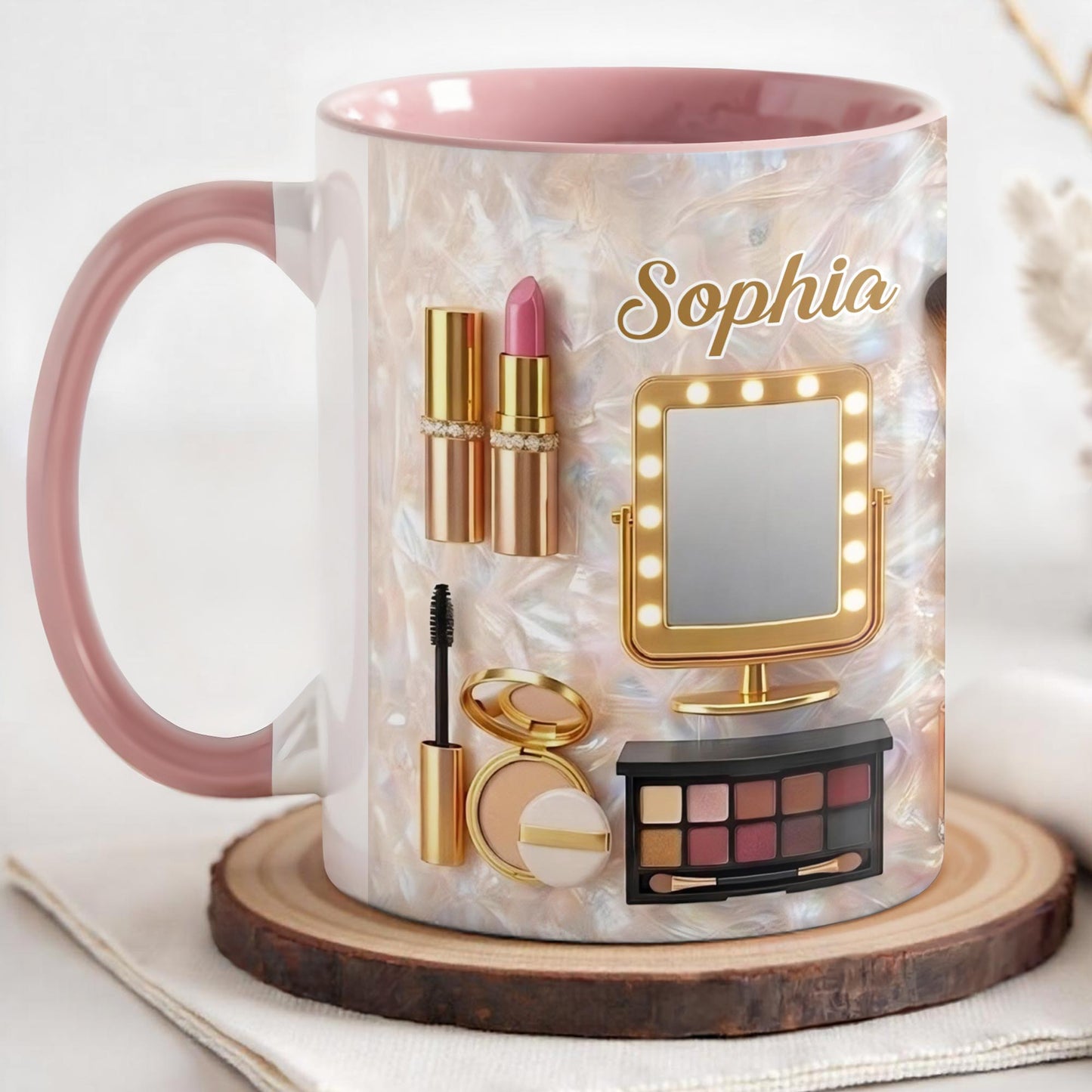 Chasing Dreams And Highlighting Themes Makeup Kit Mirror And Lipstick - Personalized Custom Accent Mug - HOB170_AMUG