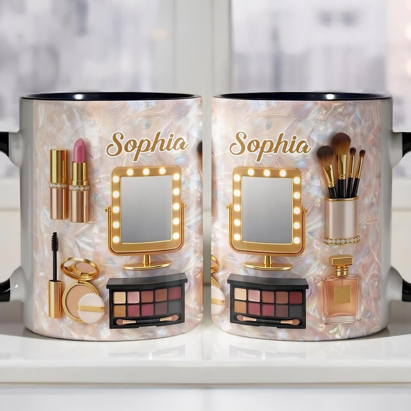 Chasing Dreams And Highlighting Themes Makeup Kit Mirror And Lipstick - Personalized Custom Accent Mug - HOB170_AMUG