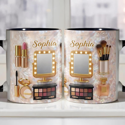 Chasing Dreams And Highlighting Themes Makeup Kit Mirror And Lipstick - Personalized Custom Accent Mug - HOB170_AMUG