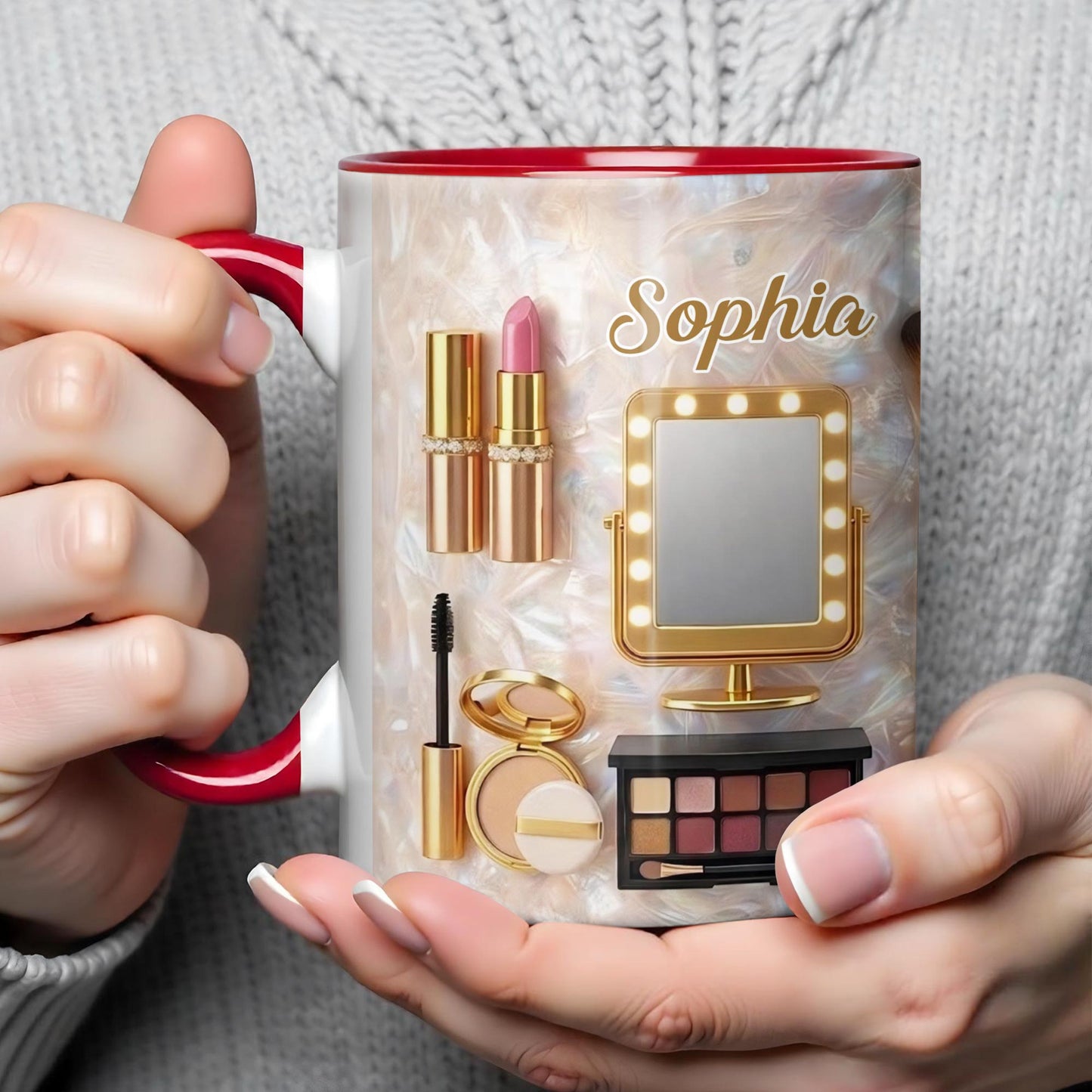 Chasing Dreams And Highlighting Themes Makeup Kit Mirror And Lipstick - Personalized Custom Accent Mug - HOB170_AMUG