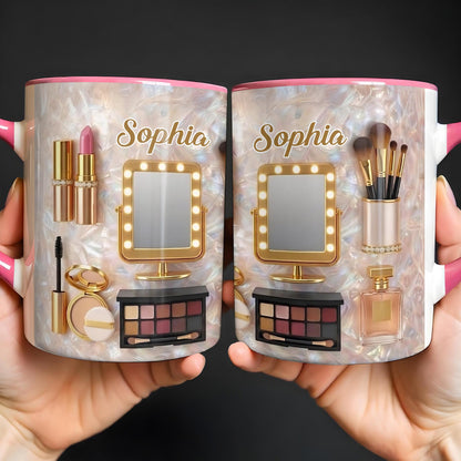 Chasing Dreams And Highlighting Themes Makeup Kit Mirror And Lipstick - Personalized Custom Accent Mug - HOB170_AMUG