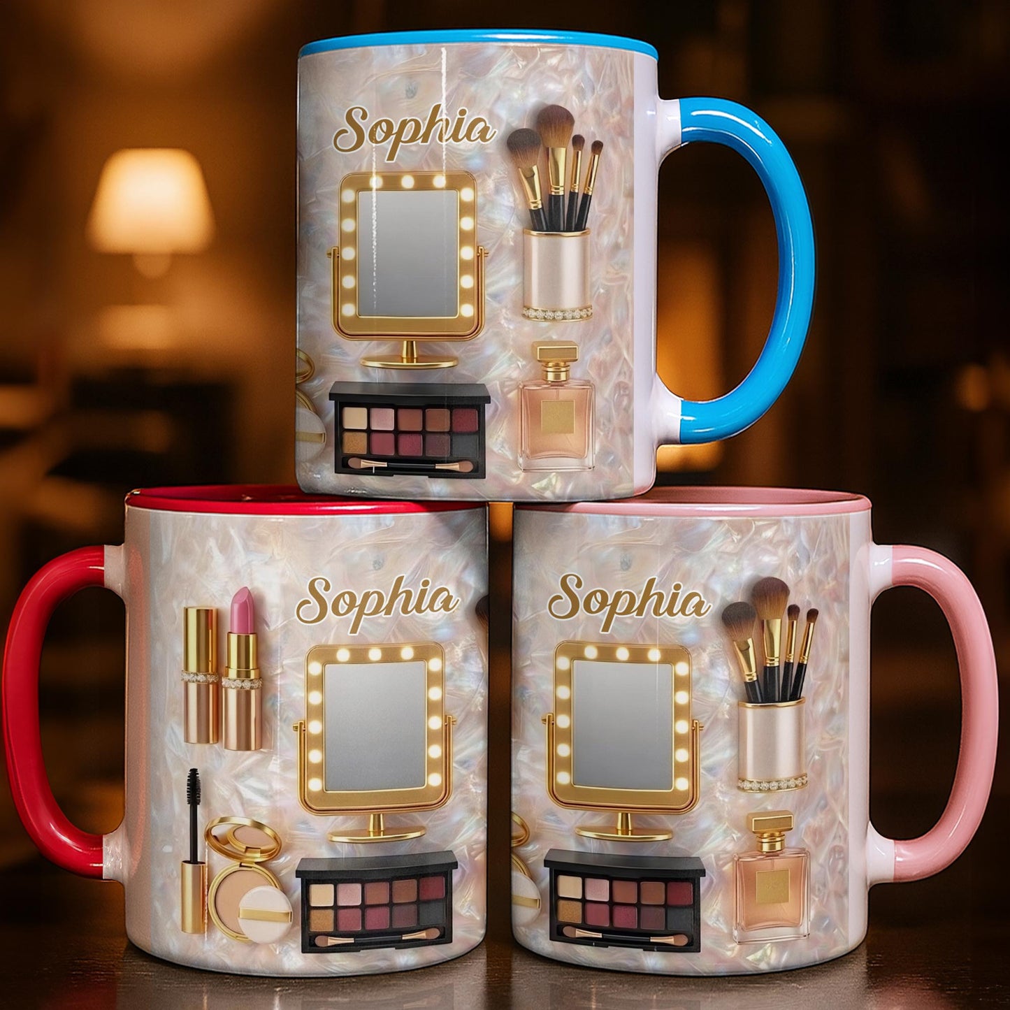 Chasing Dreams And Highlighting Themes Makeup Kit Mirror And Lipstick - Personalized Custom Accent Mug - HOB170_AMUG