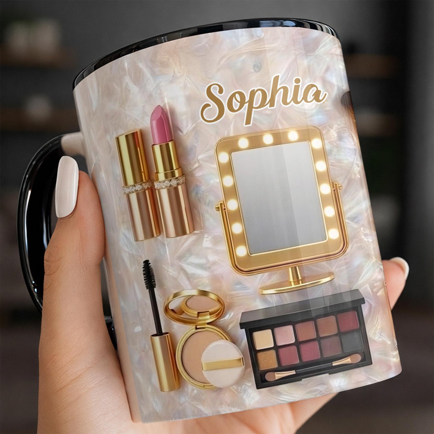 Chasing Dreams And Highlighting Themes Makeup Kit Mirror And Lipstick - Personalized Custom Accent Mug - HOB170_AMUG