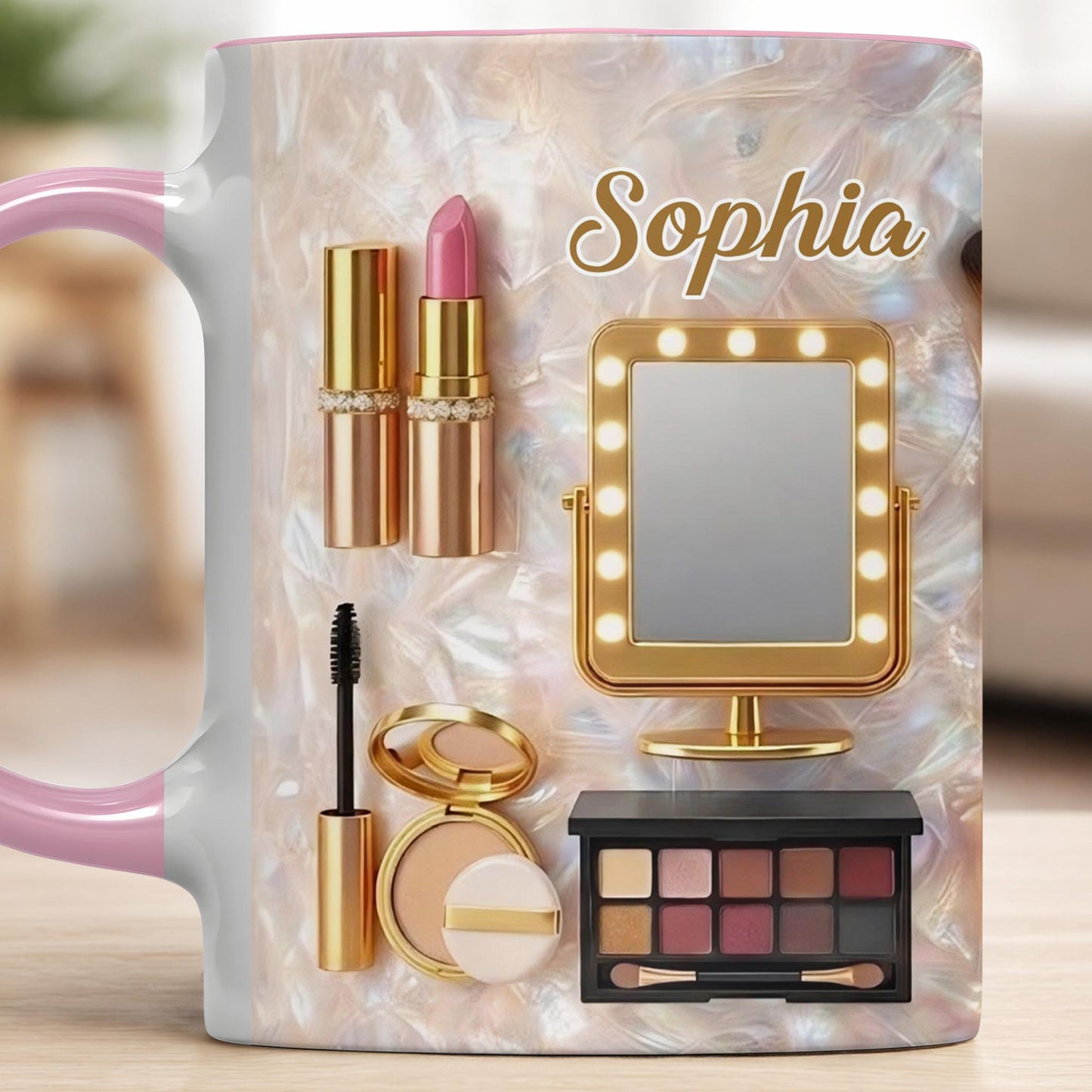 Chasing Dreams And Highlighting Themes Makeup Kit Mirror And Lipstick - Personalized Custom Accent Mug - HOB170_AMUG