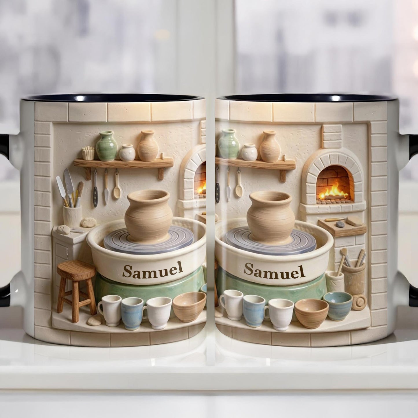 Pottery Is My Therapy With 3D Ceramic Studio And Pottery Wheel - Personalized Custom Accent Mug - HOB174_AMUG