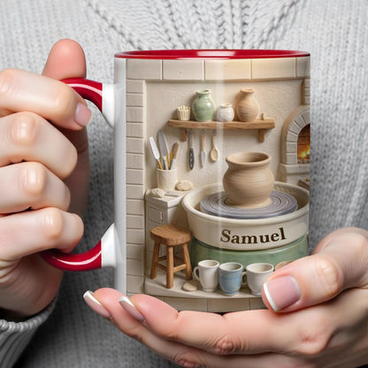 Pottery Is My Therapy With 3D Ceramic Studio And Pottery Wheel - Personalized Custom Accent Mug - HOB174_AMUG