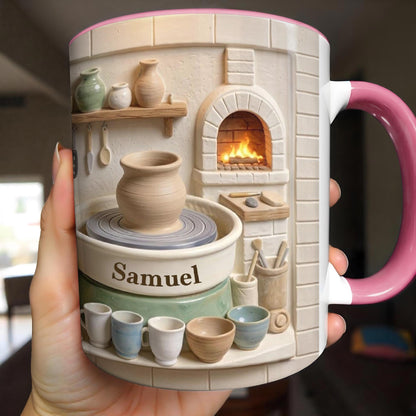 Pottery Is My Therapy With 3D Ceramic Studio And Pottery Wheel - Personalized Custom Accent Mug - HOB174_AMUG
