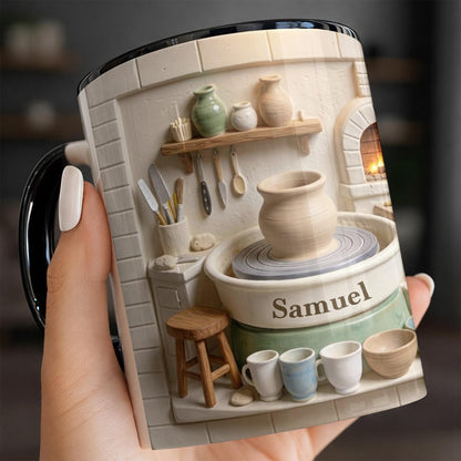 Pottery Is My Therapy With 3D Ceramic Studio And Pottery Wheel - Personalized Custom Accent Mug - HOB174_AMUG