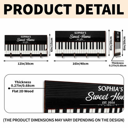 Sweet Home Piano Keys Musical Instrument Decor - Personalized Key Holder - HOB234_KHO