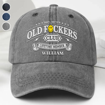 Bitter Old Effers Club Lifetime Member Stars And Chain - Personalized Custom Washed Denim Cap - HOB241_WDCAP