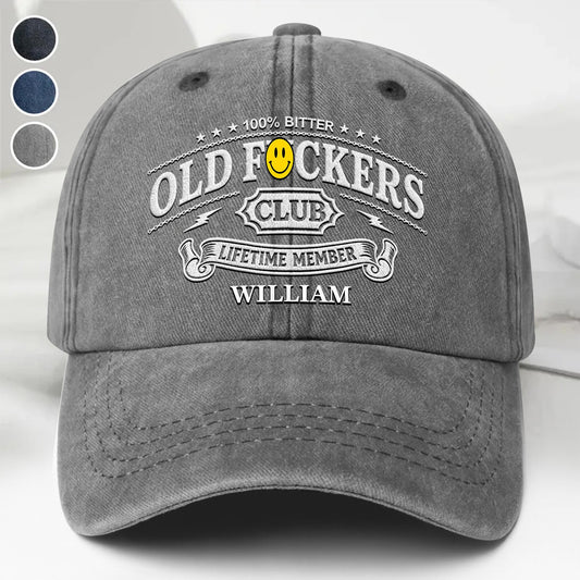 Bitter Old Effers Club Lifetime Member Stars And Chain - Personalized Custom Washed Denim Cap - HOB241_WDCAP