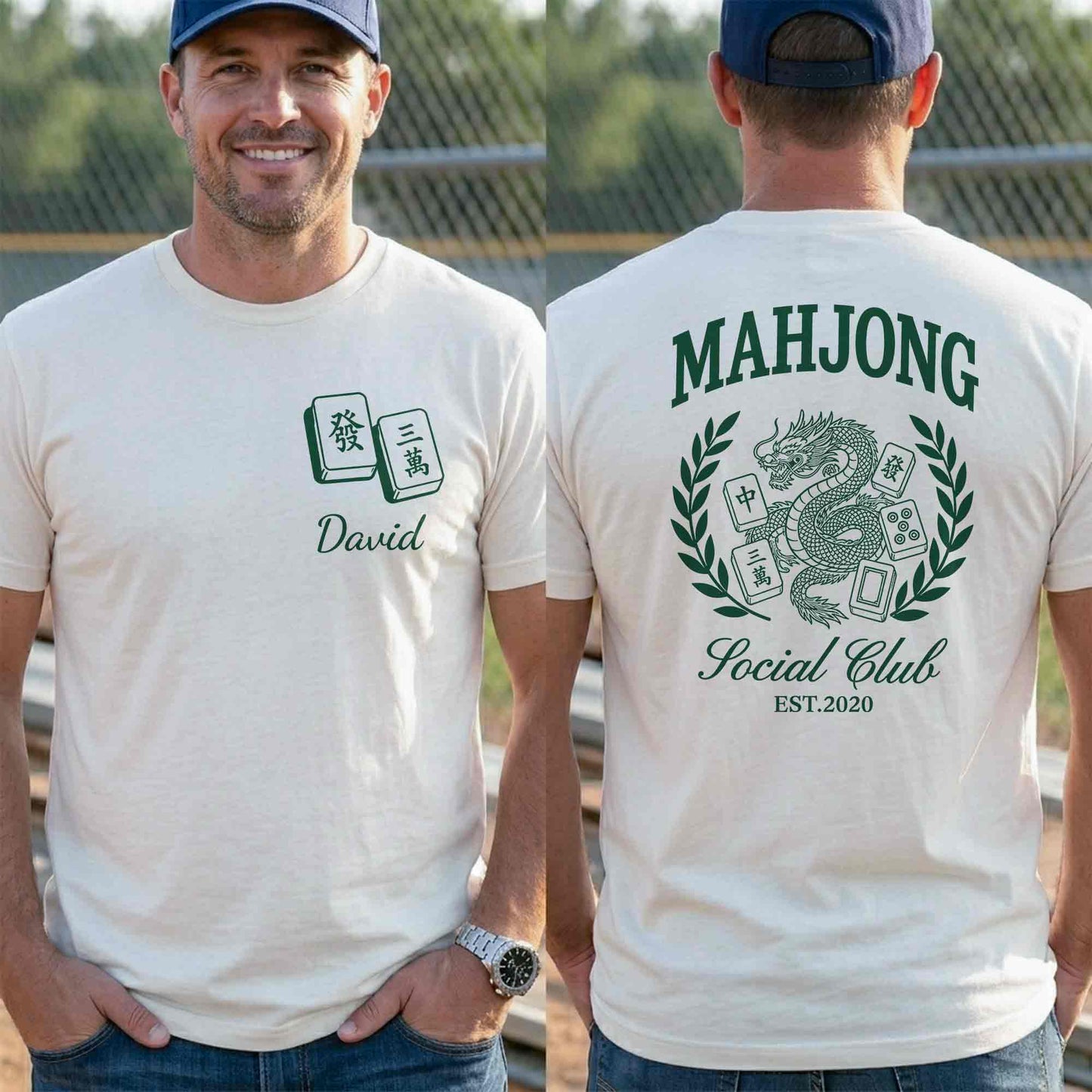Mahjong Social Club Dragon And Tiles Custom T-Shirt - Personalized Custom T-Shirt Font and Back - HOB251_WFBAS