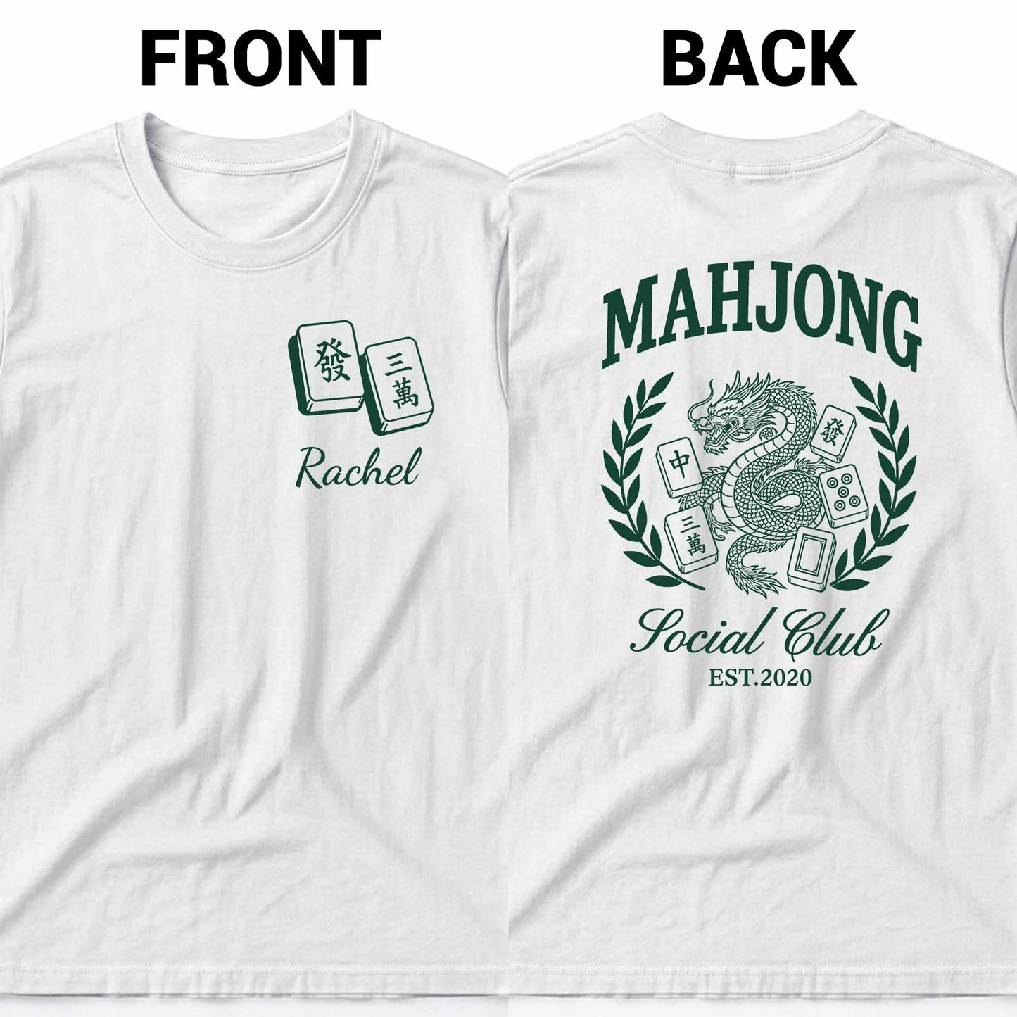 Mahjong Social Club Dragon And Tiles Custom T-Shirt - Personalized Custom T-Shirt Font and Back - HOB251_WFBAS