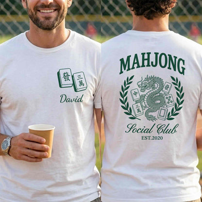 Mahjong Social Club Dragon And Tiles Custom T-Shirt - Personalized Custom T-Shirt Font and Back - HOB251_WFBAS