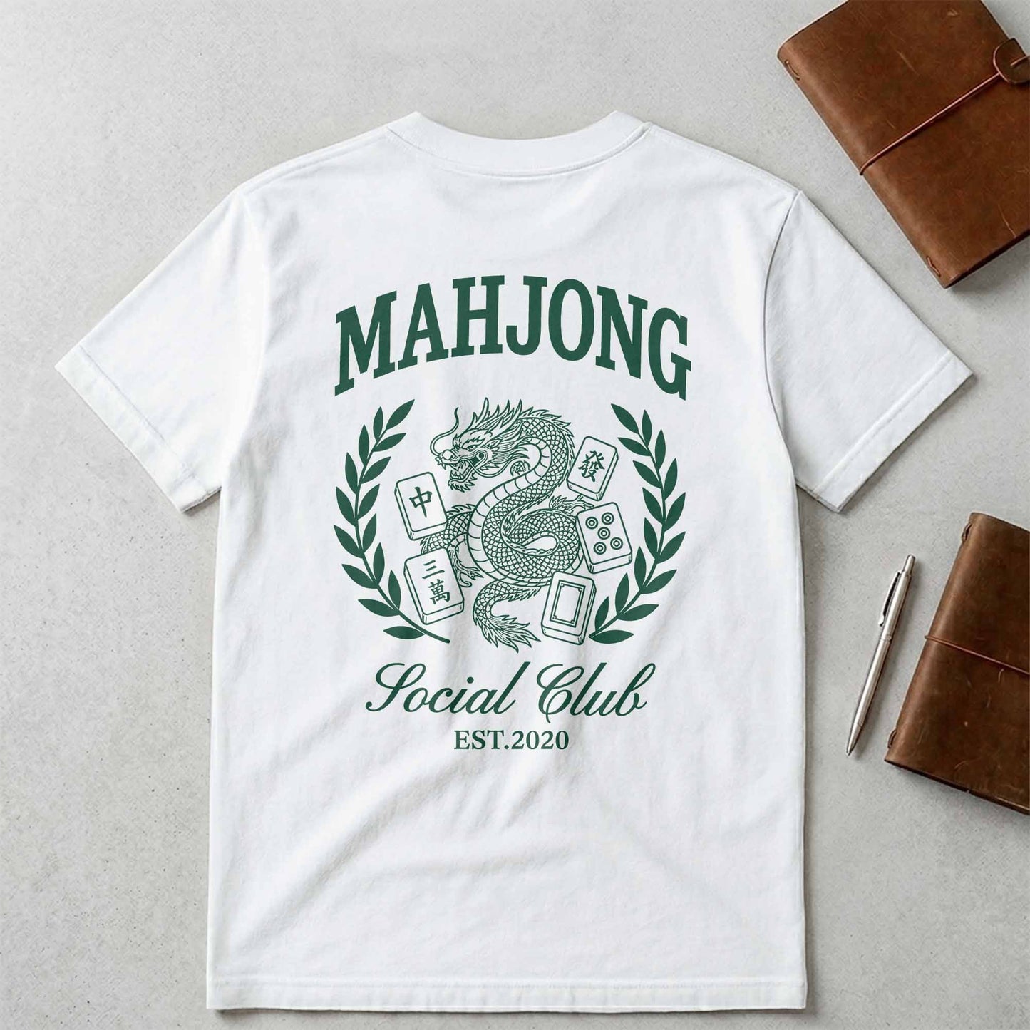 Mahjong Social Club Dragon And Tiles Custom T-Shirt - Personalized Custom T-Shirt Font and Back - HOB251_WFBAS