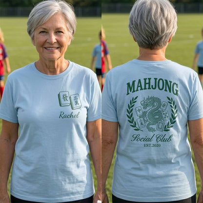 Mahjong Social Club Dragon And Tiles Custom T-Shirt - Personalized Custom T-Shirt Font and Back - HOB251_WFBAS
