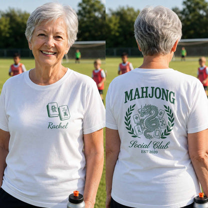 Mahjong Social Club Dragon And Tiles Custom T-Shirt - Personalized Custom T-Shirt Font and Back - HOB251_WFBAS