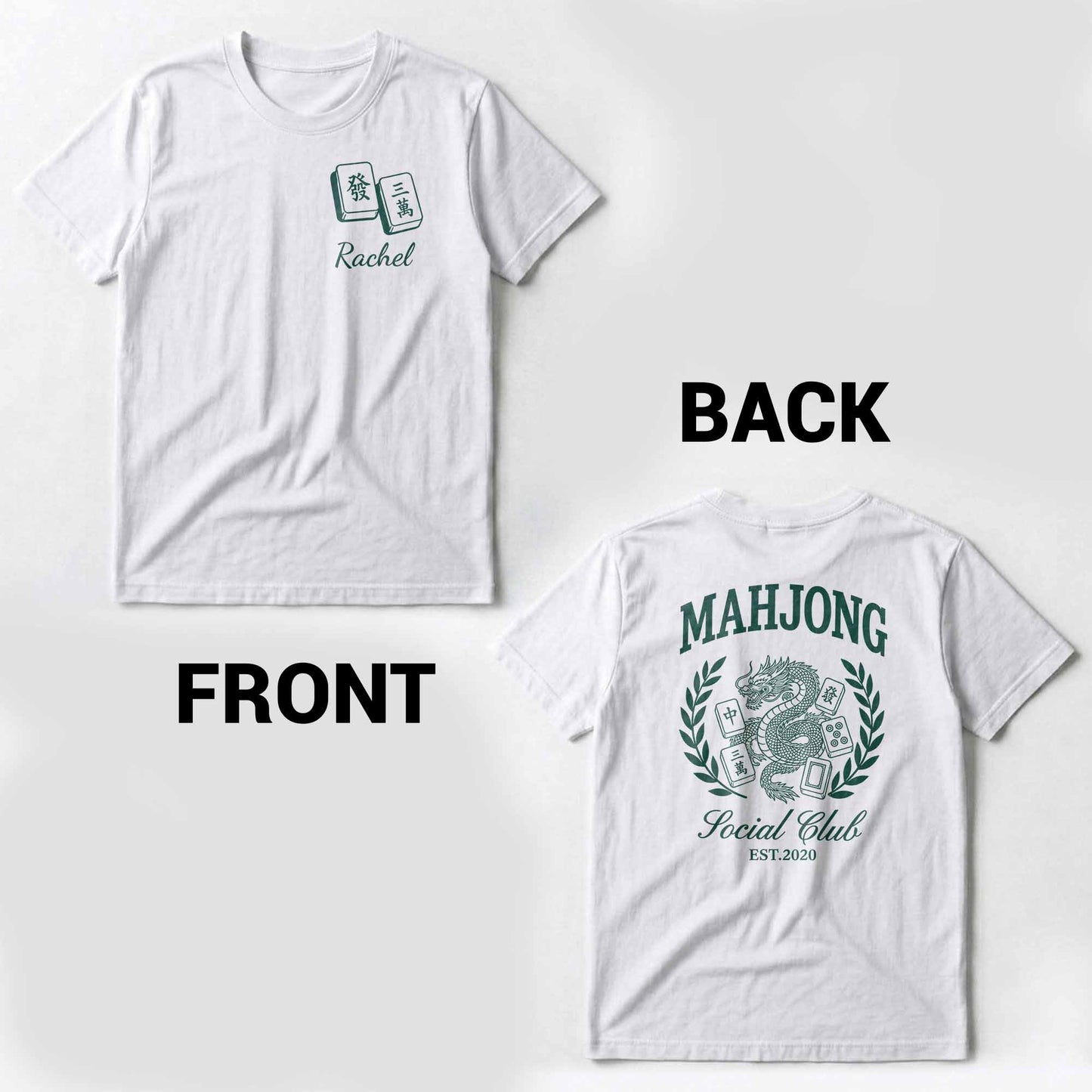Mahjong Social Club Dragon And Tiles Custom T-Shirt - Personalized Custom T-Shirt Font and Back - HOB251_WFBAS
