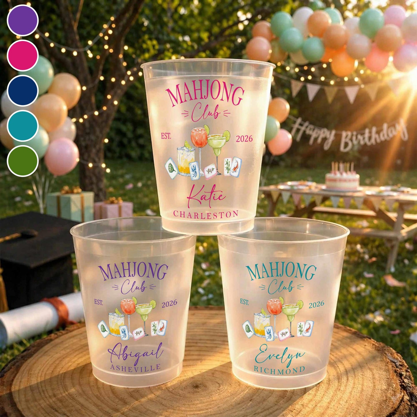 Mahjong Club With Cocktails And Game Tiles Design - Personalized Frosted Cups - HOB264_FCUP