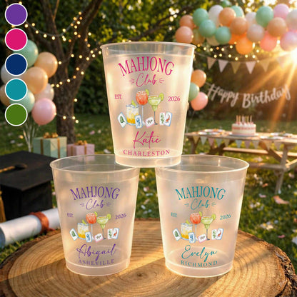 Mahjong Club With Cocktails And Game Tiles Design - Personalized Frosted Cups - HOB264_FCUP