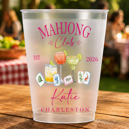 Mahjong Club With Cocktails And Game Tiles Design - Personalized Frosted Cups - HOB264_FCUP