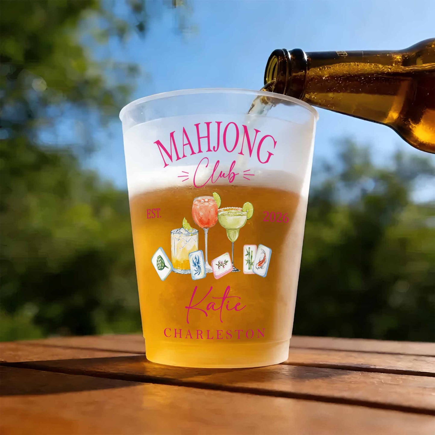 Mahjong Club With Cocktails And Game Tiles Design - Personalized Frosted Cups - HOB264_FCUP
