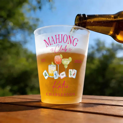Mahjong Club With Cocktails And Game Tiles Design - Personalized Frosted Cups - HOB264_FCUP