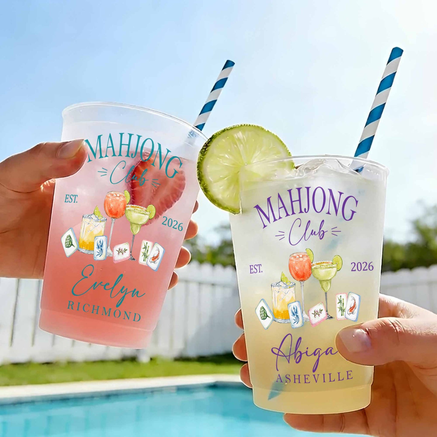 Mahjong Club With Cocktails And Game Tiles Design - Personalized Frosted Cups - HOB264_FCUP