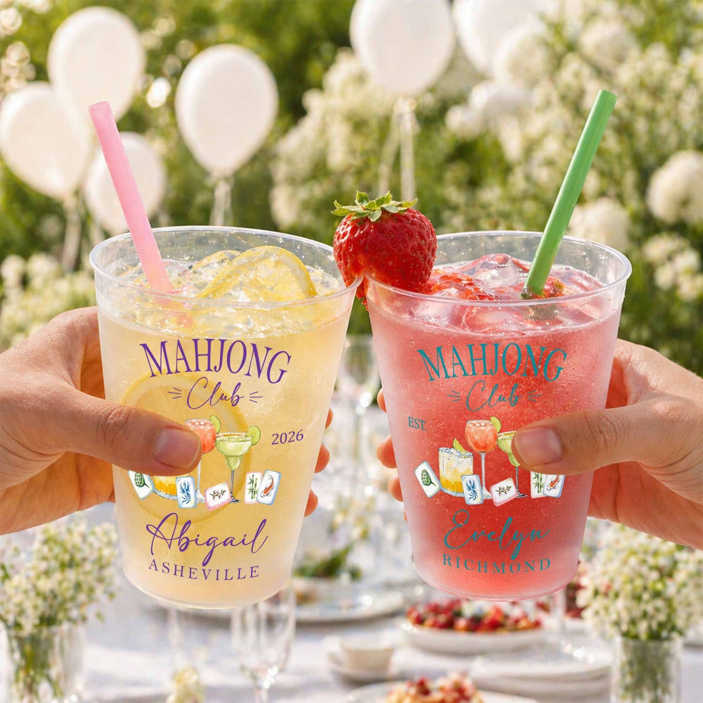 Mahjong Club With Cocktails And Game Tiles Design - Personalized Frosted Cups - HOB264_FCUP